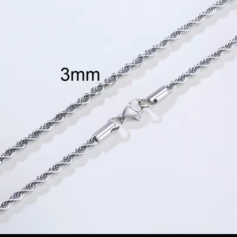 Men Ropes Long Silver Stainless Steel Minimalist Twist Rope Chain Necklace - Picture 2 of 3